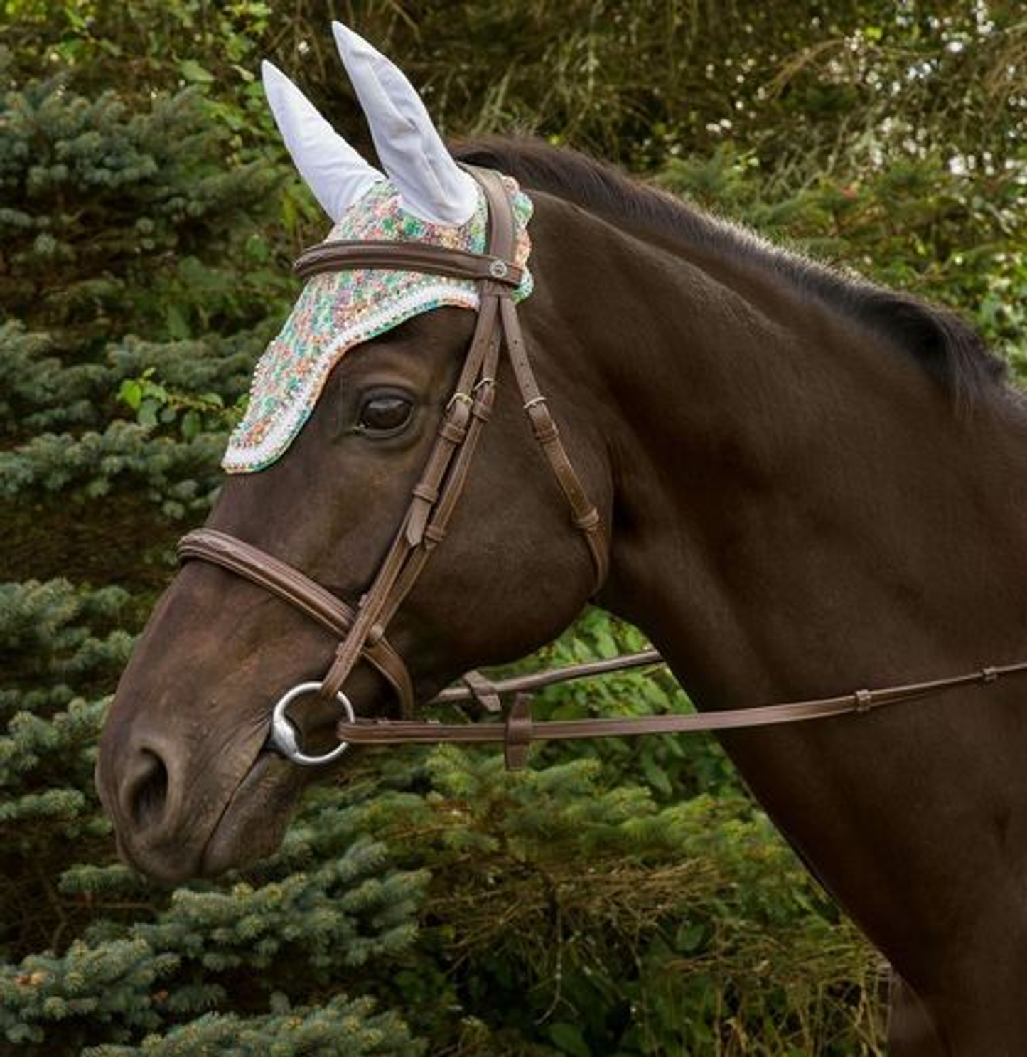 Equine Couture Rainbow Fly Bonnet with Crystals