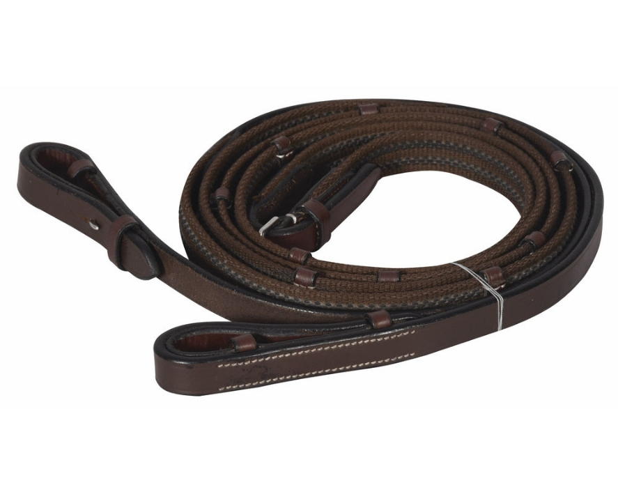 Henri de Rivel Pro Rubber Lined Web Reins - Havana HORSE 1 for horses English Tack, Bridles &