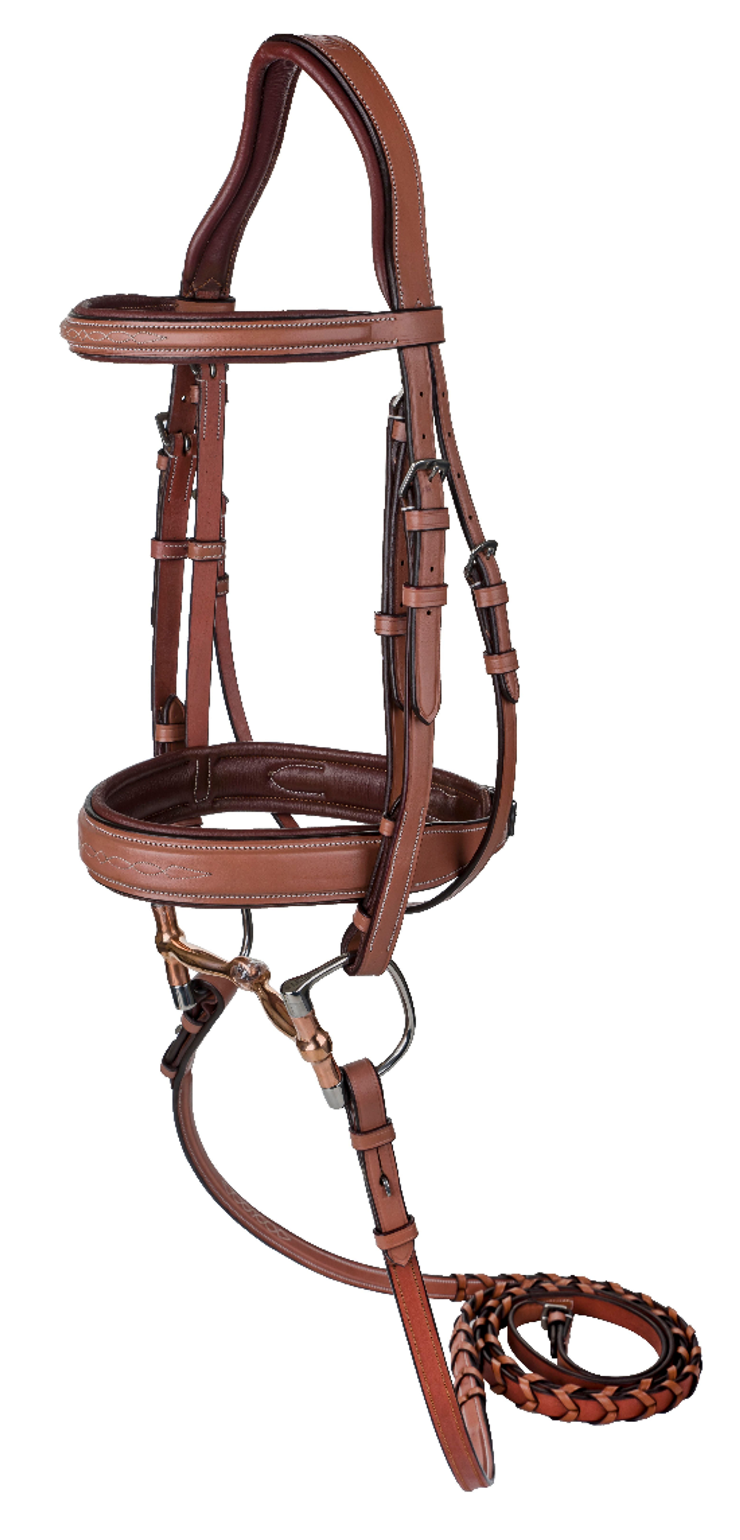 Laureate by Henri de Rivel Fancy Stitched Bridle with Wide Caveson and Laced Reins - Oakbark OVERSIZE 1 for horses...