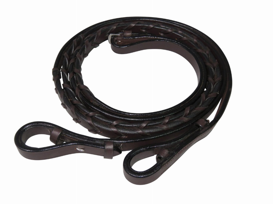 Henri De Rivel Flat Laced Reins - Bridles & Reins, English Tack, Australian nut HORSE