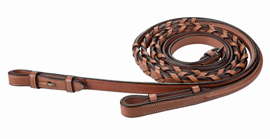 Laureate by Henri de Rivel Fancy Stitched Raised Laced Reins - Oakbark 54 1 for horses Bridles & Reins, English Tack