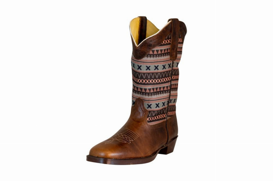 TuffRider Women String Embroidered Leather Square Toe Western Boots - Footwear, Boots, Women's Brown