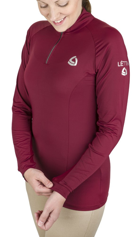 Lettia Women Quarter-Zip Neck UPF 50+ Sun Shirt - Wine XS 1 for equestrians Apparel & Gear, Long Sleeve Shirts, ...