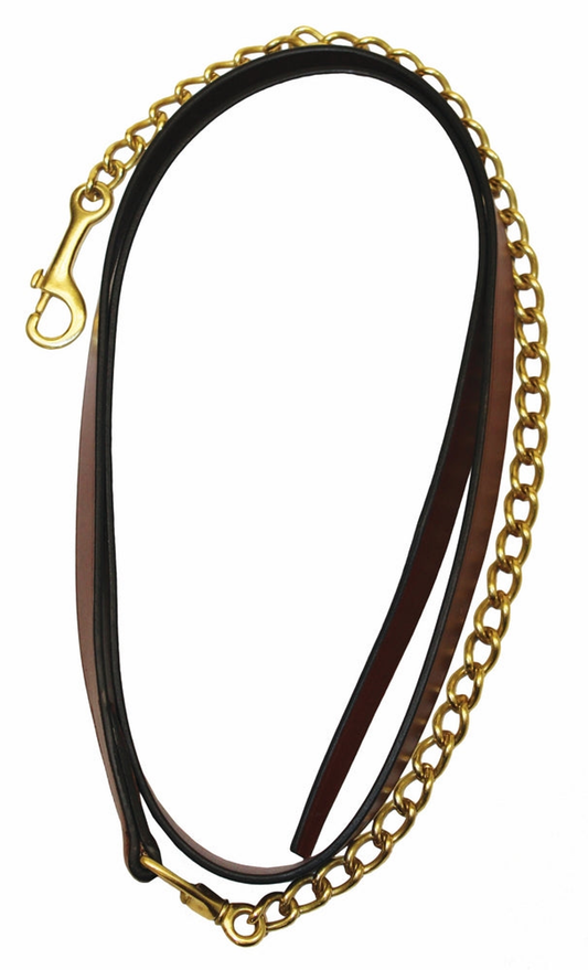 Henri de Rivel Pro Collection Leather Lead with Solid Brass Chain - Havana 6FT 1 for horses Horse Leads, Halters...