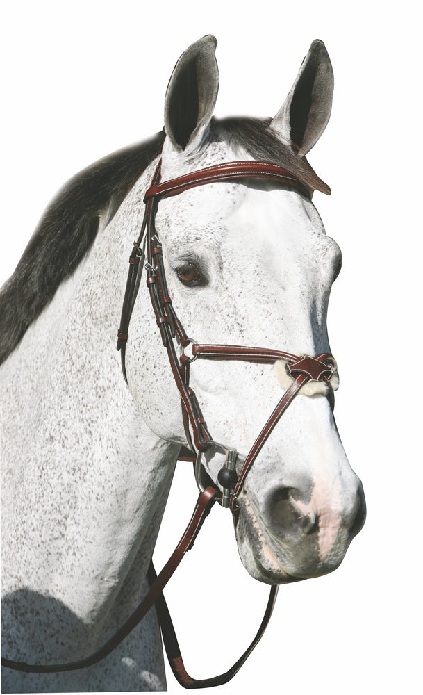 Henri de Rivel Pro Mono Crown Raised Figure Eight Bridle with Rubber Reins - Australian nut OVERSIZE 1 for horses ...