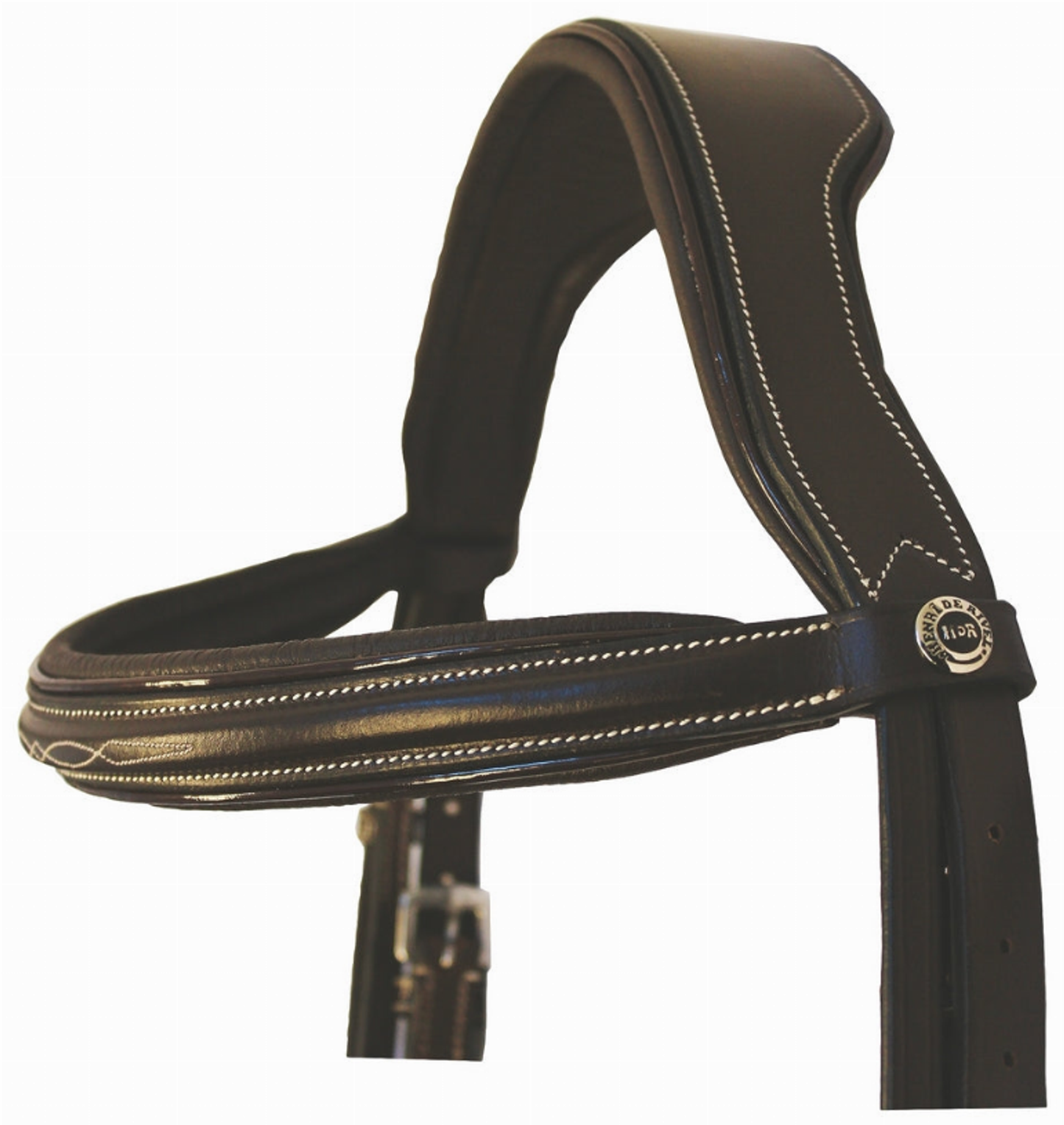 Henri de Rivel Pro Mono Crown Fancy Bridle with Patent Leather Piping and Laced Reins