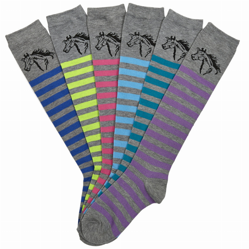 AWST Int'l. "Lila" Horse Head Striped Knee-6 pack High Socks - Accessories, Apparel & Gear,