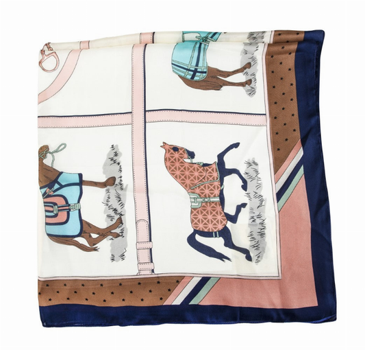 AWST Int'l. 100 % Silk Scarf- Horses in Blankets - Accessories, Apparel & Gear