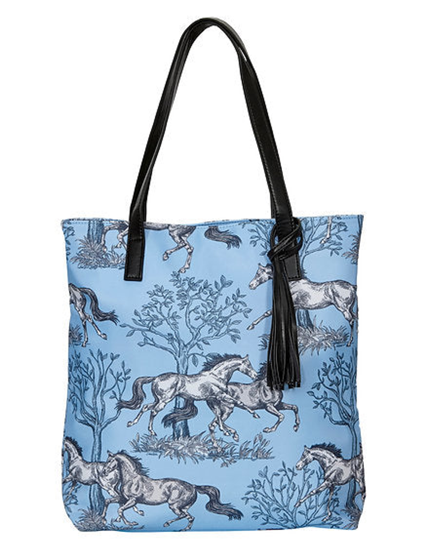 AWST Int'l "Lila" Blue Toile Pattern Tote Bag with Tassel