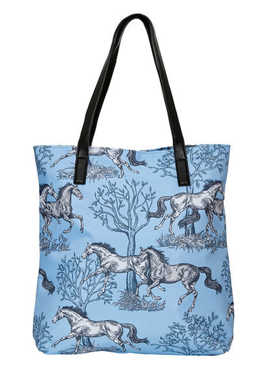 AWST Int'l "Lila" Blue Toile Pattern Tote Bag with Tassel - Apparel & Gear, Bags, Bags