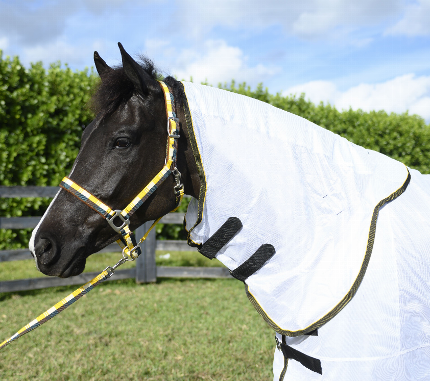 Gatsby Cool-Mesh Matching Fly Neck Cover - White with black & gold trim X-LARGE 1 for horses Protection, Fly...