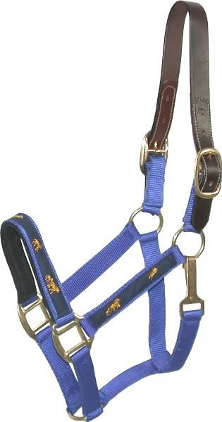 Gatsby Nylon Breakaway Halter with Horse Overlay & Snap - Royal blue OVERSIZE 1 for horses English Tack, Halters...