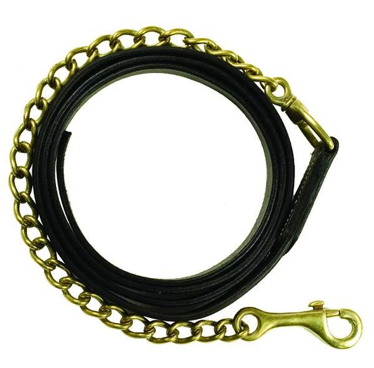 Gatsby Leather Lead With 30" Chain - Havanna 7-1/2' 1 for horses Horse Leads, Halters & English Tack